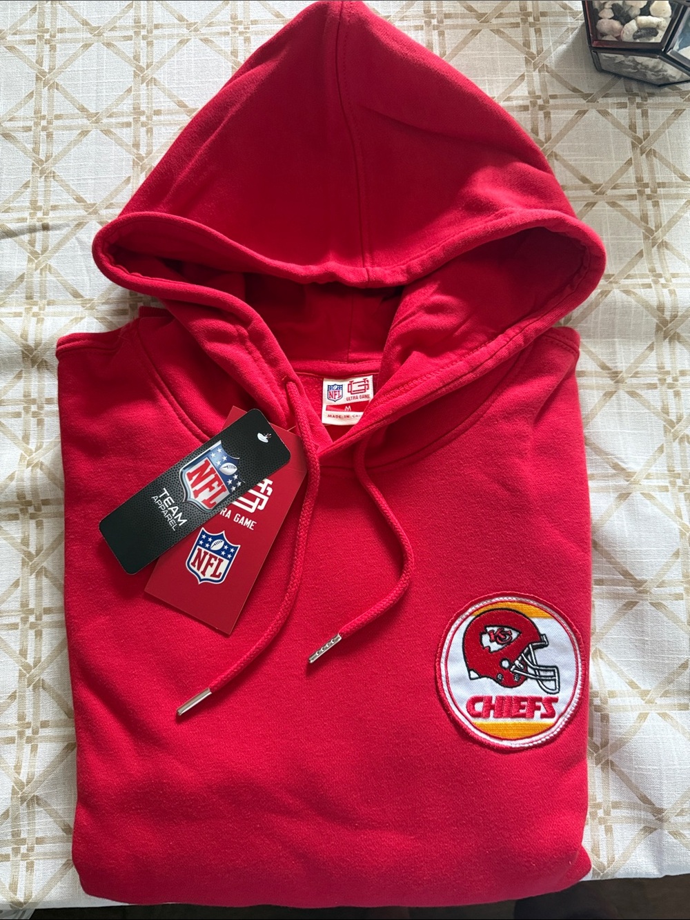 NFL Red Kansas City Chiefs Pullover Hoodie Embroidered Logos